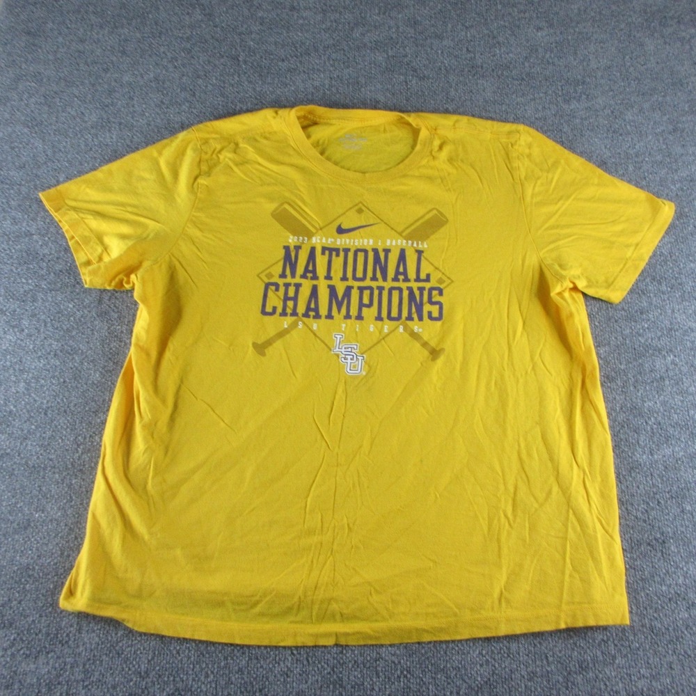 LSU Tigers Shirt Mens 2XL Yellow NCAA Baseball Nike 2023 National Champions Tee